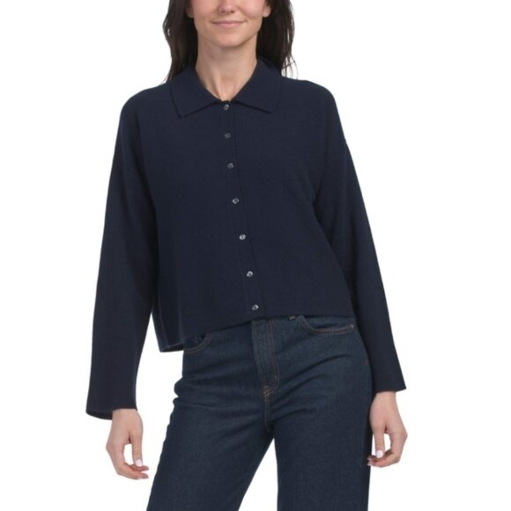 Jason Wu Cashmere Navy Button-Up Cardigan